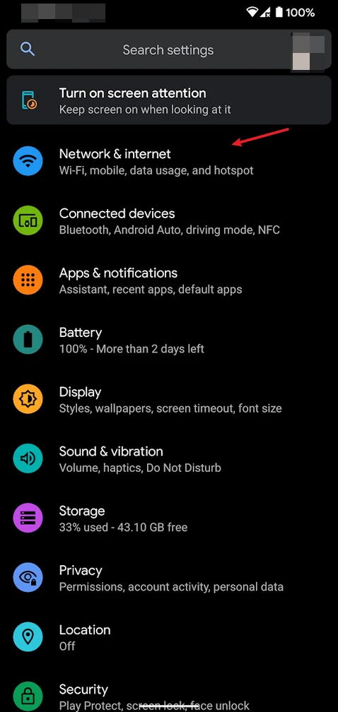 Android settings menu